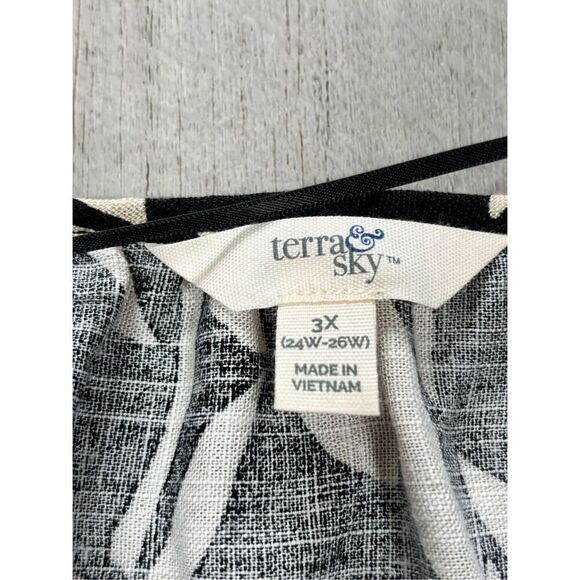 Terra & Sky plus peasant linen black and tan blouse plus size 3X - Picture 9 of 13